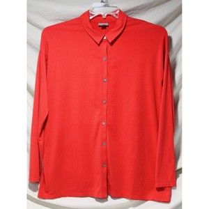 J Jill Women's Red Long Sleeve Button Front Collared Shirt Size M Casual Travel